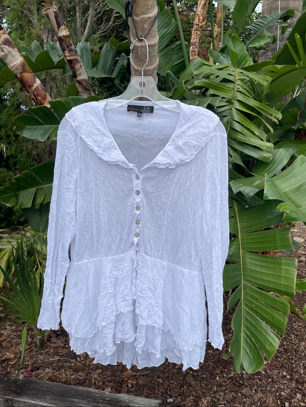 sheer ruffled peplum top
